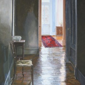 <strong>Hallway Shadows</strong>, 2021<br>24" x 36"<br>Egg Tempera on True Gesso Birch Panel
