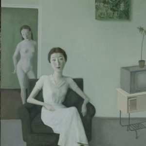 Woman In Green Room, 2022, 36" x 24", Oil On Canvas