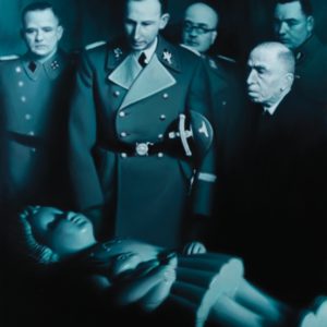<strong>Heydrich Contemplating Golem’s Daughter</strong>, 2008<br>80 x 66"<br>Mixed media, oil and acrylic on canvas