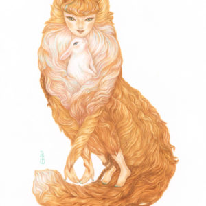 <strong>Fox Lady & Her Pet</strong>, 2015<br>7 x 5"<br>Gouache on Paper