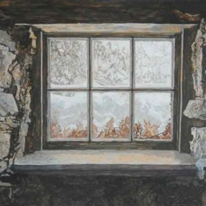 <strong>Cellar Window</strong>, 2020<br>8"x 16"<br>Egg Tempera on True Gesso Birch Panel