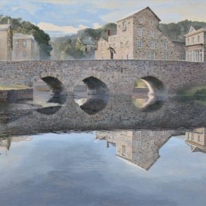 <strong>Morning At the Bridge</strong>, 2022<br>24" x 48"<br>Egg Tempera on True Gesso Cradled Birch Panel