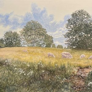 <strong>Summer Pasture</strong>, 2023<br>11.5" x 23.5"<br>Egg Tempera on True Gesso Panel
